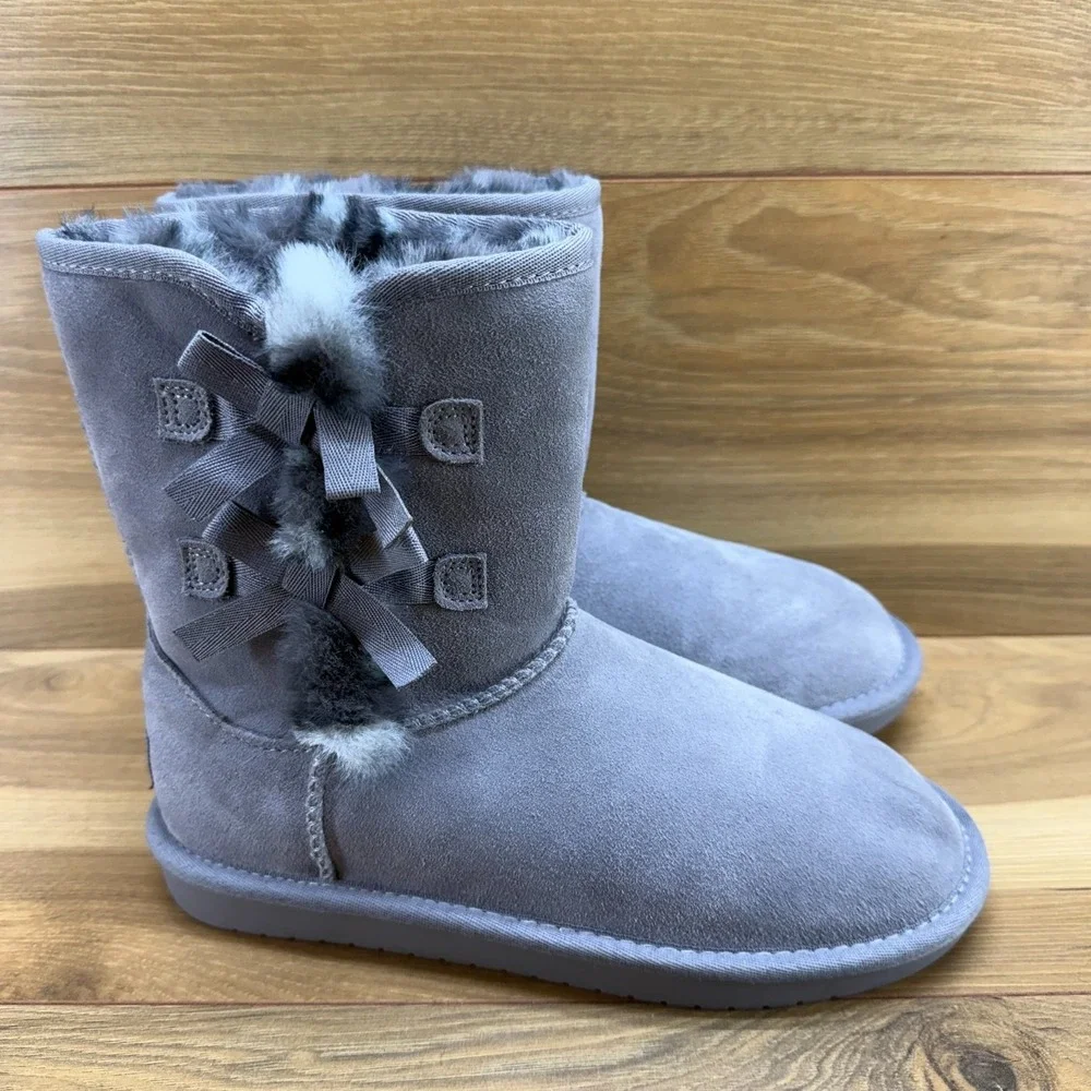 Koolaburra By UGG Victoria Mini Big Girls Youth Size 5 Gray Suede Leopard Lining